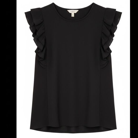 LOFT Tops - LOFT Ruffle Flutter Sleeve Blouse - Timeless Black XS